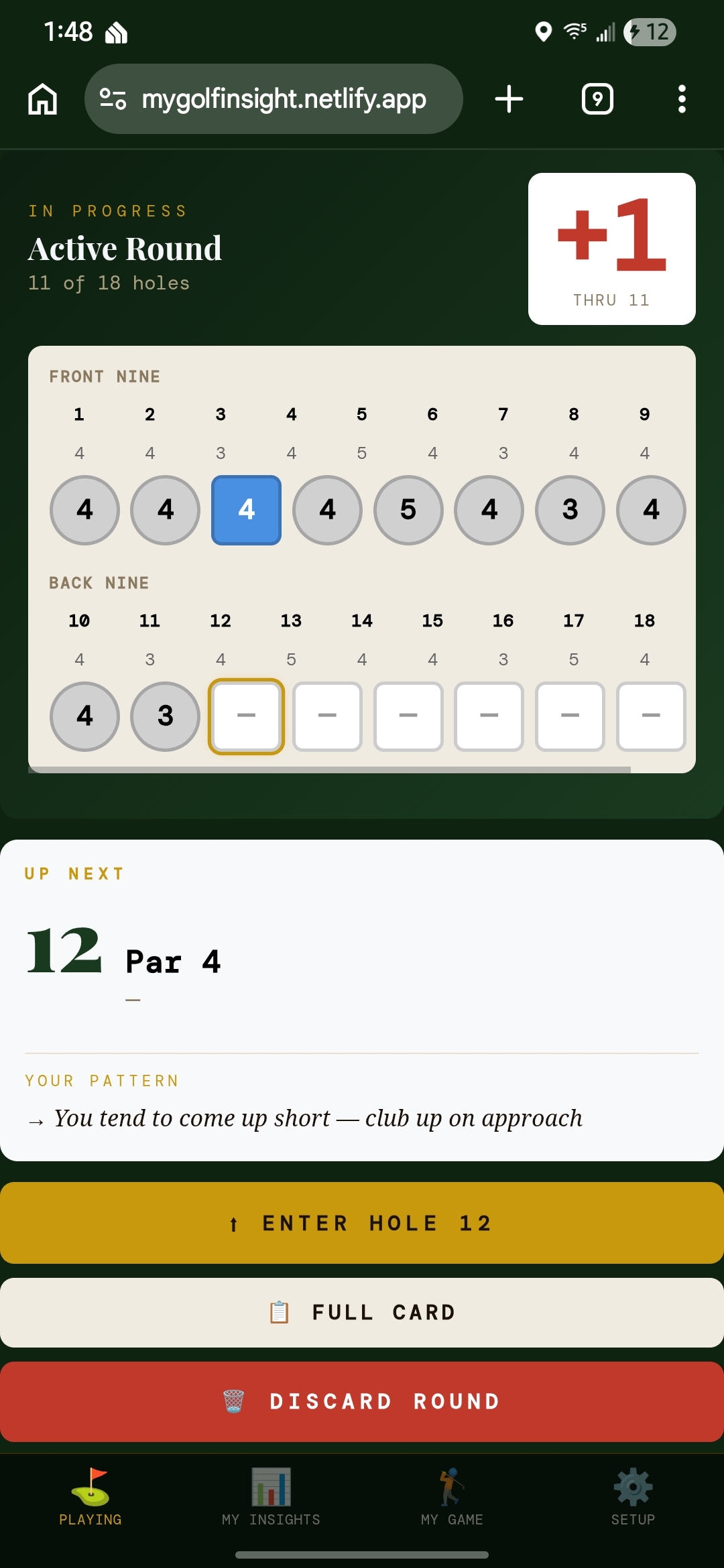 My Golf Insights — active round view