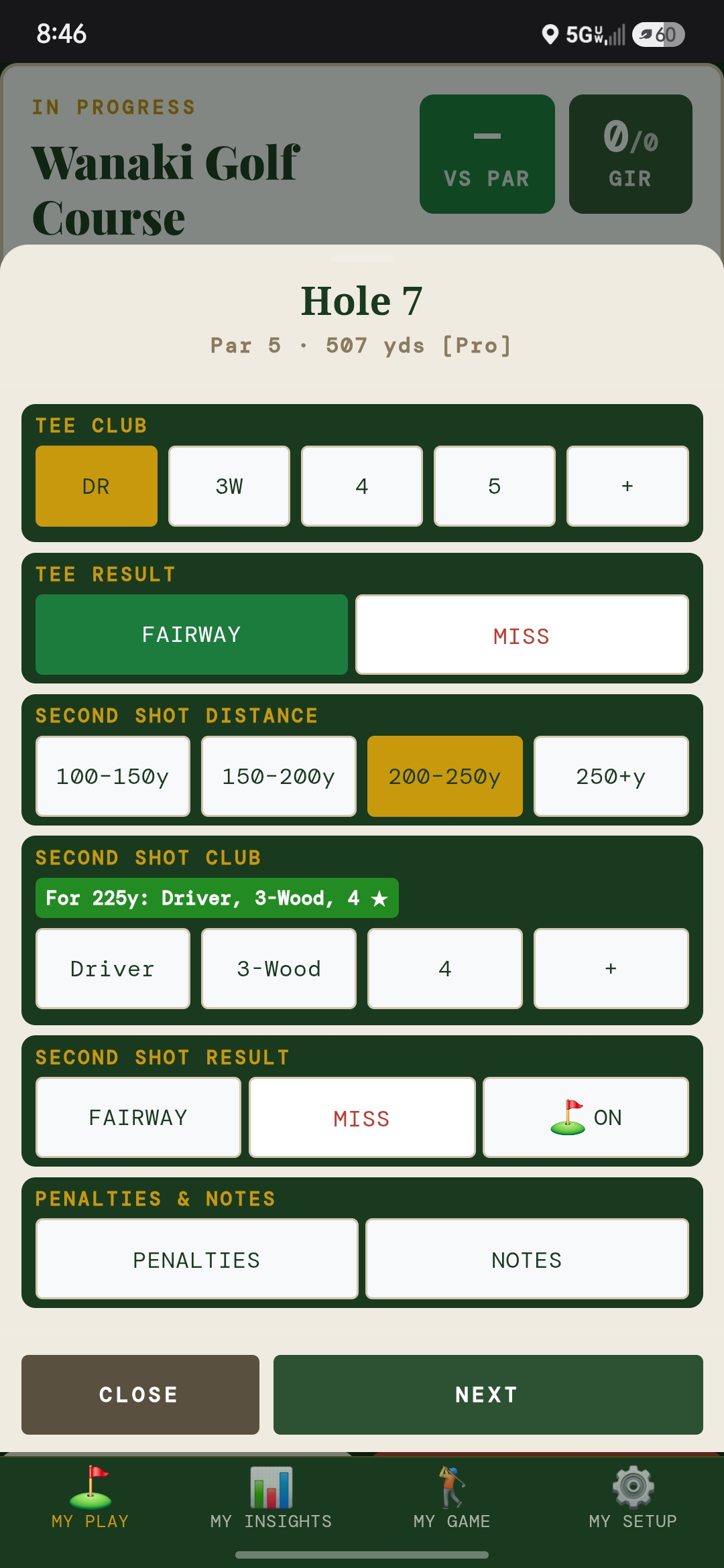 Scorecard — log the round in three depth modes
